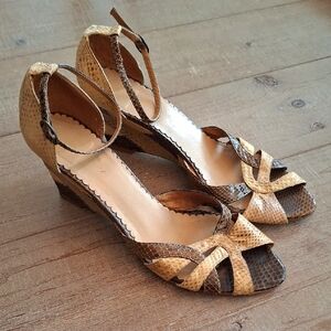 Women’s Vintage Leather Brown/Tan Snakeskin Patchwork Wedge Sandals (EU 40/US 9)